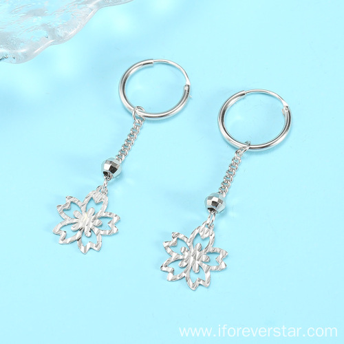 925 Sterling Silver Earrings Long Snowflake Dangle Earrings